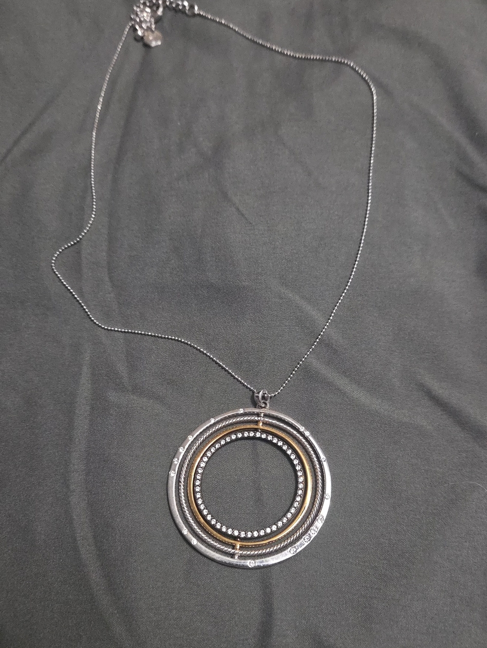 Multi-Tone Circular Pendant Necklace - Silver & Gold - Touchstone Crystal